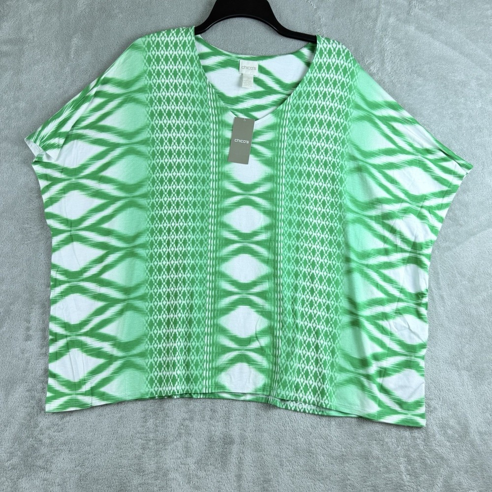 Chico's Green & White Patterned Dolman Sleeve Top - NWT